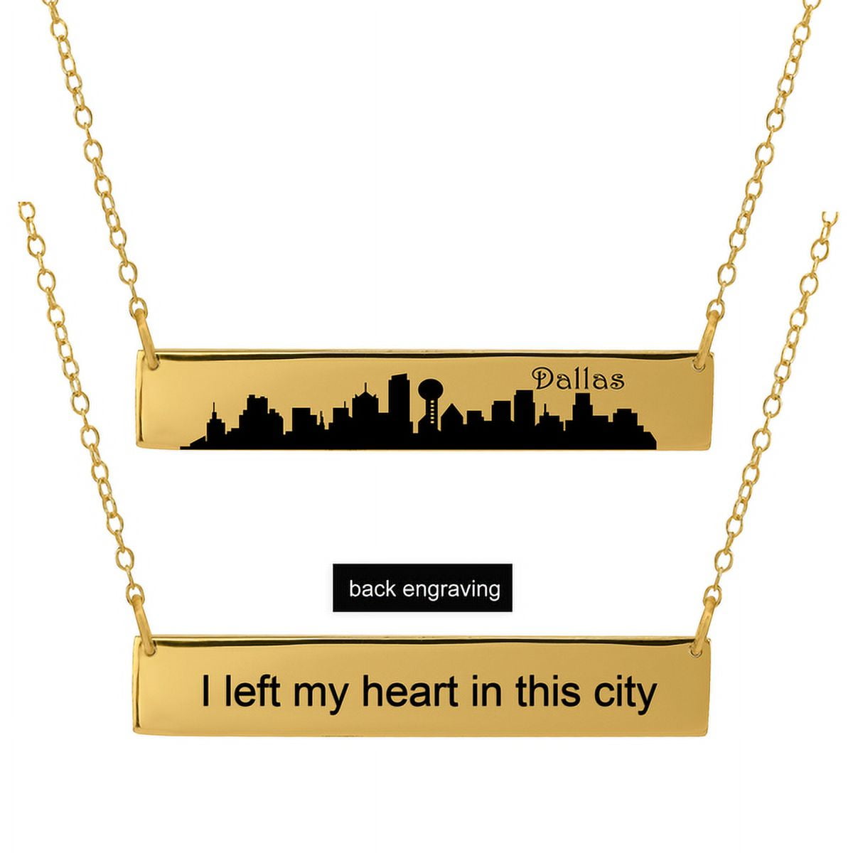 Personalized Sterling Silver, Gold Plated, 10k or 14k City Skyline Bar Necklace With 18 inch Link Chain