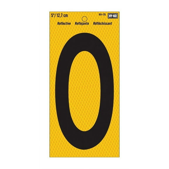 Hy-Ko Reflective Number 0 Vinyl Sticker - Weather-Resistant, Adhesive - 5 In, Yellow