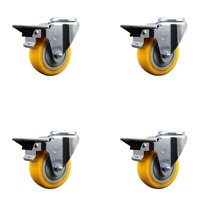 3.5 Inch Yellow Poly Wheel Swivel Bolt Hole Caster Set with Posi Lock Brakes SCC