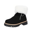 thumbnail image 2 of Cadancy Women Winter Boots Ankle High Fluffy Trim Suede Furry Lining Low Heel Snow Booties Side Zipper Trendy Outdoor Warm Non Slip Shoes Casual Comfy Walking Boots, 2 of 9