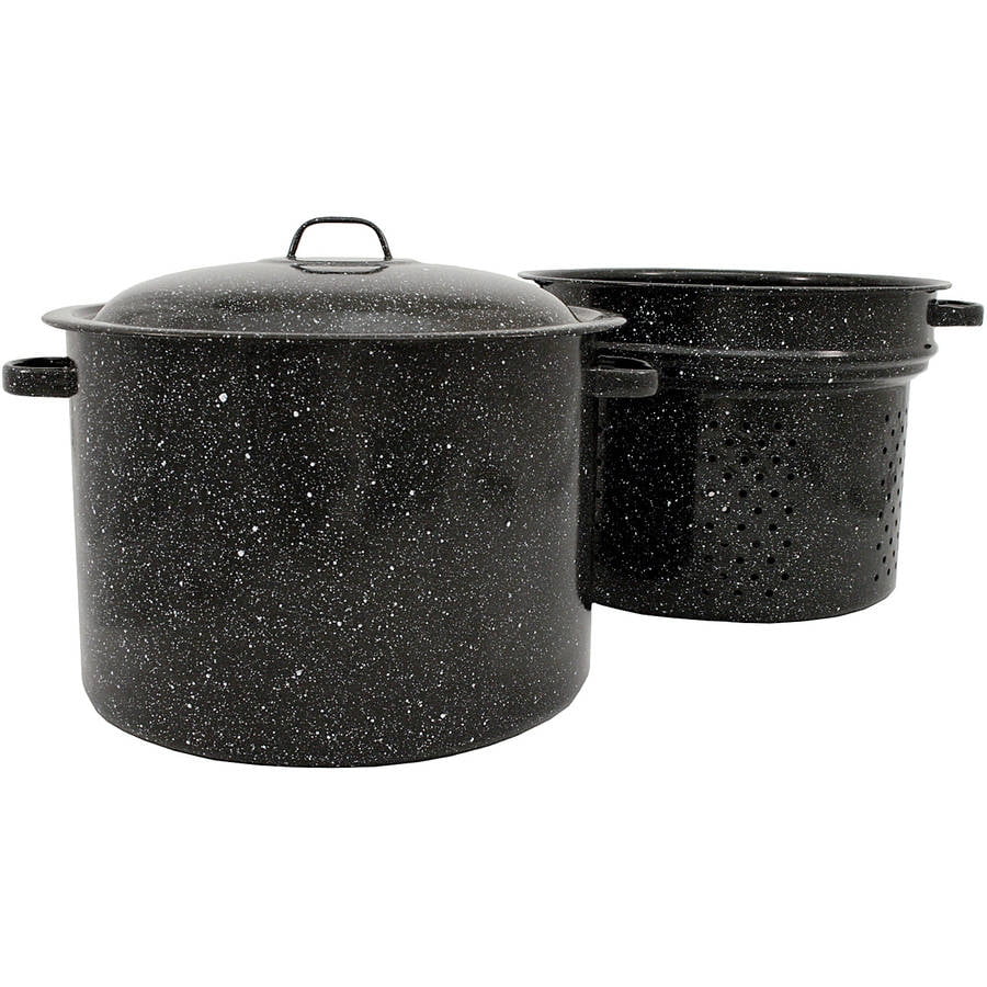 Granite Ware 12Quart Seafood Pot with Steamer/Drainer Insert, Black