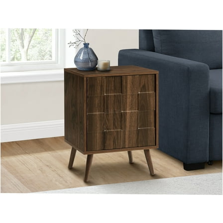 JERFIT Modern Walnut End Table with Storage Cabinet, Mid-Century Accent Side Table for Living Room, Bedroom