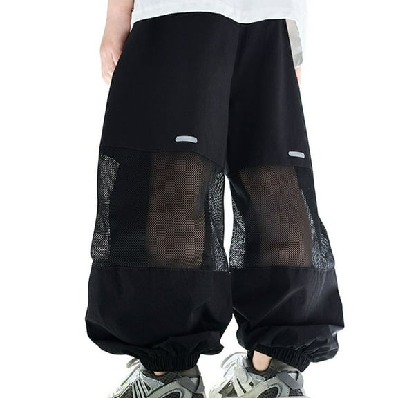 HXWCHs Boys Athletic Jogger Pants With Side Mesh Breathable Comfortable Elastic Trousers For Active Kids Sports Daily Wear Black 10-11 Years