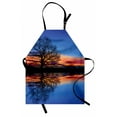thumbnail image 1 of Panorama Apron Tree against Sunset View at Magical Night with Sky Reflection over the Lake Print, Unisex Kitchen Bib Apron with Adjustable Neck for Cooking Baking Gardening, Blue Orange, by Ambesonne, 1 of 3