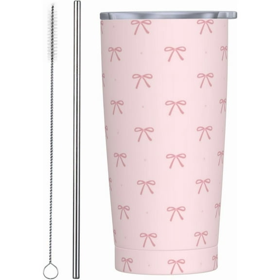Bow Tumbler Pink Insulated Tumblers with Lid Straw Reusable Cute Coffee Travel Mug Tea Wine Cups Birthday Gifts for Women 20 Oz