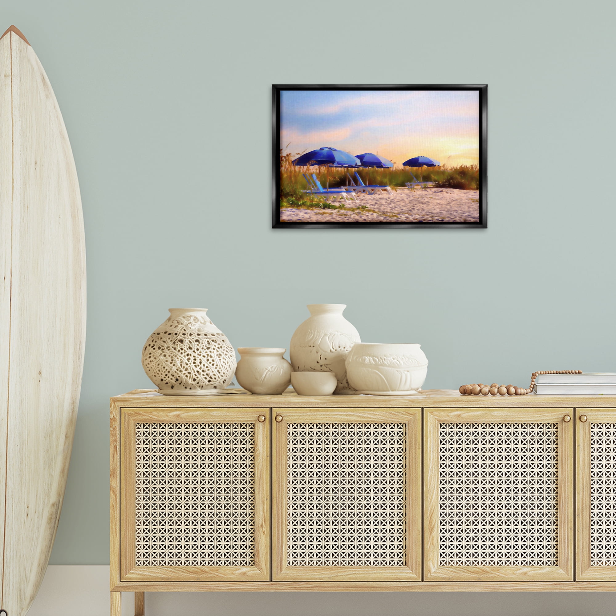 Stupell Industries Summer Vacation Sunrise Nautical & Beach Painting Black Floater Framed Canvas Art Print Wall Art, 25 x 17