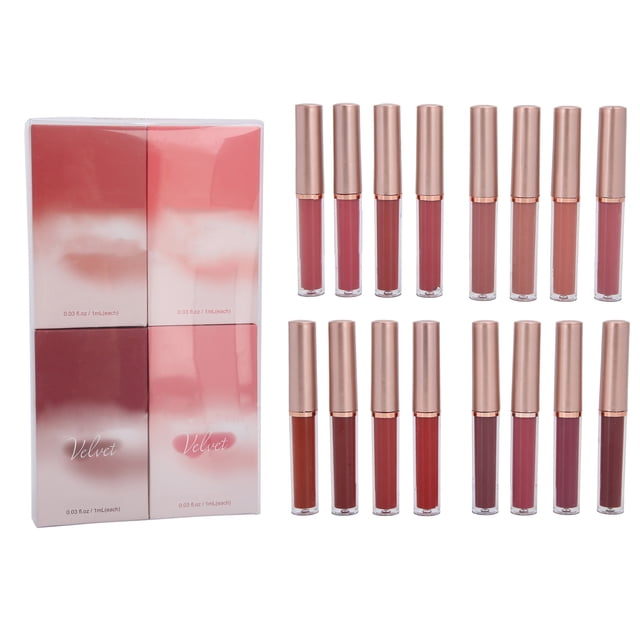 Matte Lip Gloss, 16pcs Lip Gloss Lip Makeup Tool Cosmetic Tool For Delicate Makeup Look
