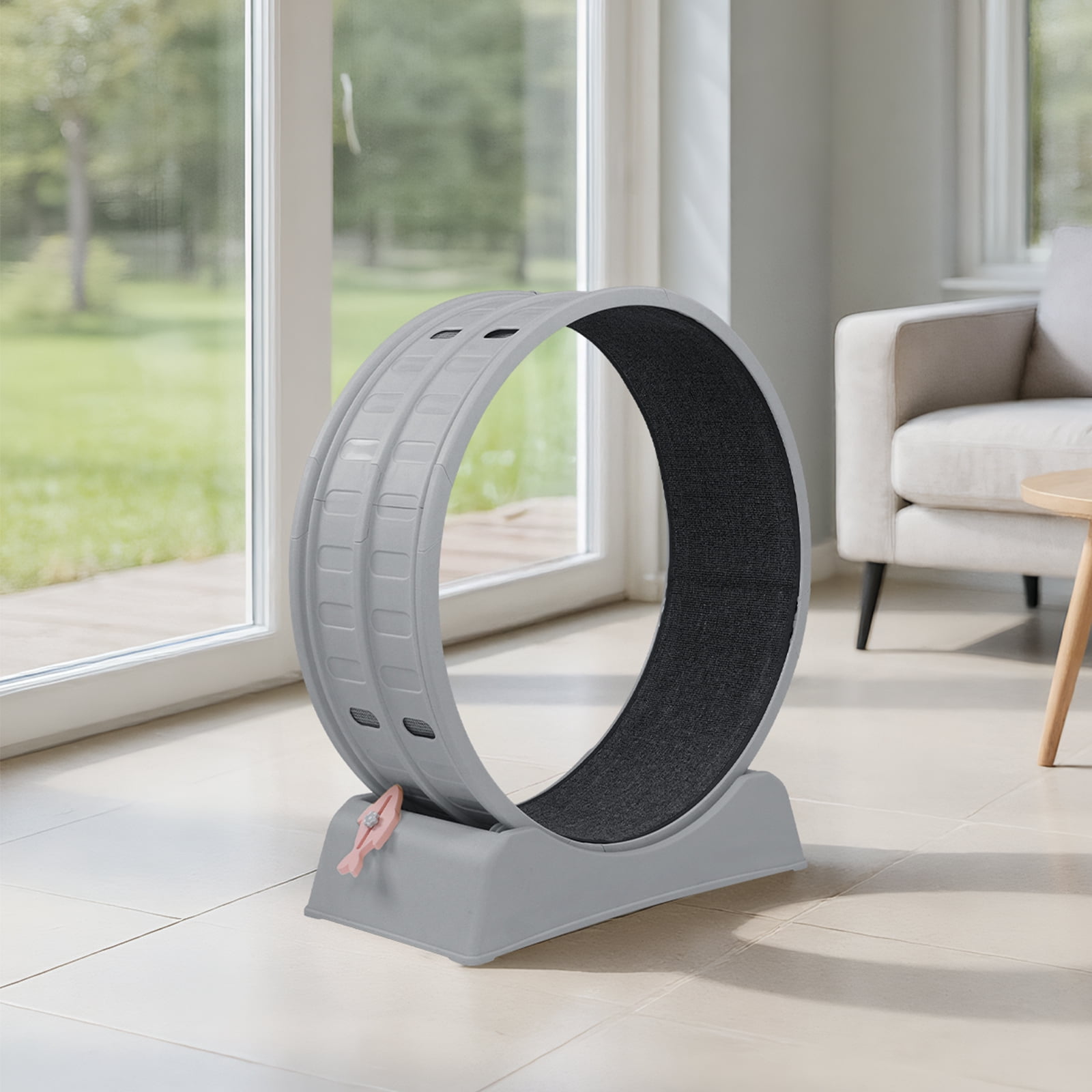 Round Shape With Gray Carpet + 1 Cat Teaser Stick, 15kg Cat Treadmill, 80*34*86cm
