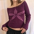 thumbnail image 5 of Women Y2k Off Shoulder Sweater Vintage Floral Graphic Long Sleeve Knit Pullover Slim Streetwear  Red L, 5 of 7