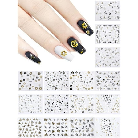 30Pcs Self Adhesive Plastic 3D Luminous Embossed Nail Art Stickers Flower/Heart/Butterfly Black 52x62x0.3mm Small Manicure Decals for Women Nail Tips Decorations