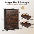 thumbnail image 5 of GALAXHERO 5 Drawer Dresser for Bedroom, Retro Wood Chest of Drawers, Tall Dresser with Round Metal Handle for Living Room, Hallway, Closet, Rustic Brown, 5 of 10