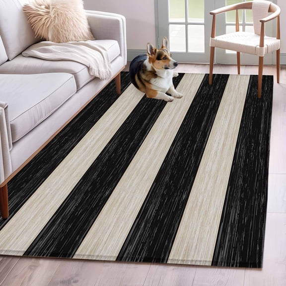 Black White Striped Area Rugs 2.7'x5', Washable Small Throw Rugs for Kitchen Bedroom, Farmhouse Vintage Shabby Chic Wood Grain Indoor Outdoor Rug Non-Slip Low Pile Carpet Runner Reversible Floor Mats