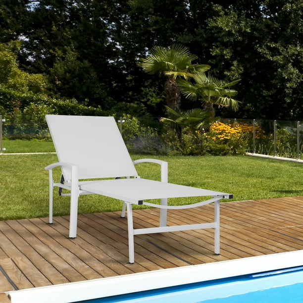 Nuu Garden Metal Folding Outdoor Patio Chaise Lounge Chair w/ Adjustable Backrest and Armrest 
