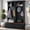 Black + Dark Walnut, variant on Farmhouse 4-in-1 Hall Tree with Wood Grain Bench, Versatile Mudroom Coat Rack with 2 Large Storage Drawers, Multifunctional Entrance Organizer Furniture for Hallway, Entryway and Living Room,Blue