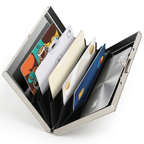 RFID Credit Card Holder Stainless Steel ID Protector Wallet for Women Men Business Card Holder with 6 Slot for Daily Use Travel Silver or Black