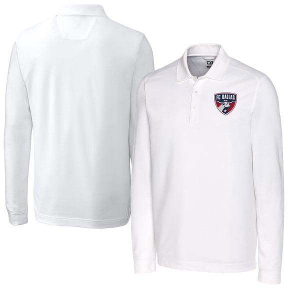 Men's Cutter & Buck White FC Dallas Advantage Eco Tri-Blend Pique Long Sleeve Polo