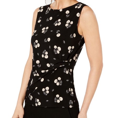 Women's Blouse Floral Ruched Sleeveless Jersey XS