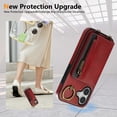 thumbnail image 2 of Allytechgroup Stylish iPhone 16 Wallet Case, Premium Phone Case for iPhone 16 with Card Holder Zipper Pocket Hand Wrist Shockproof Stand Cover for Women Men, Red, 2 of 6