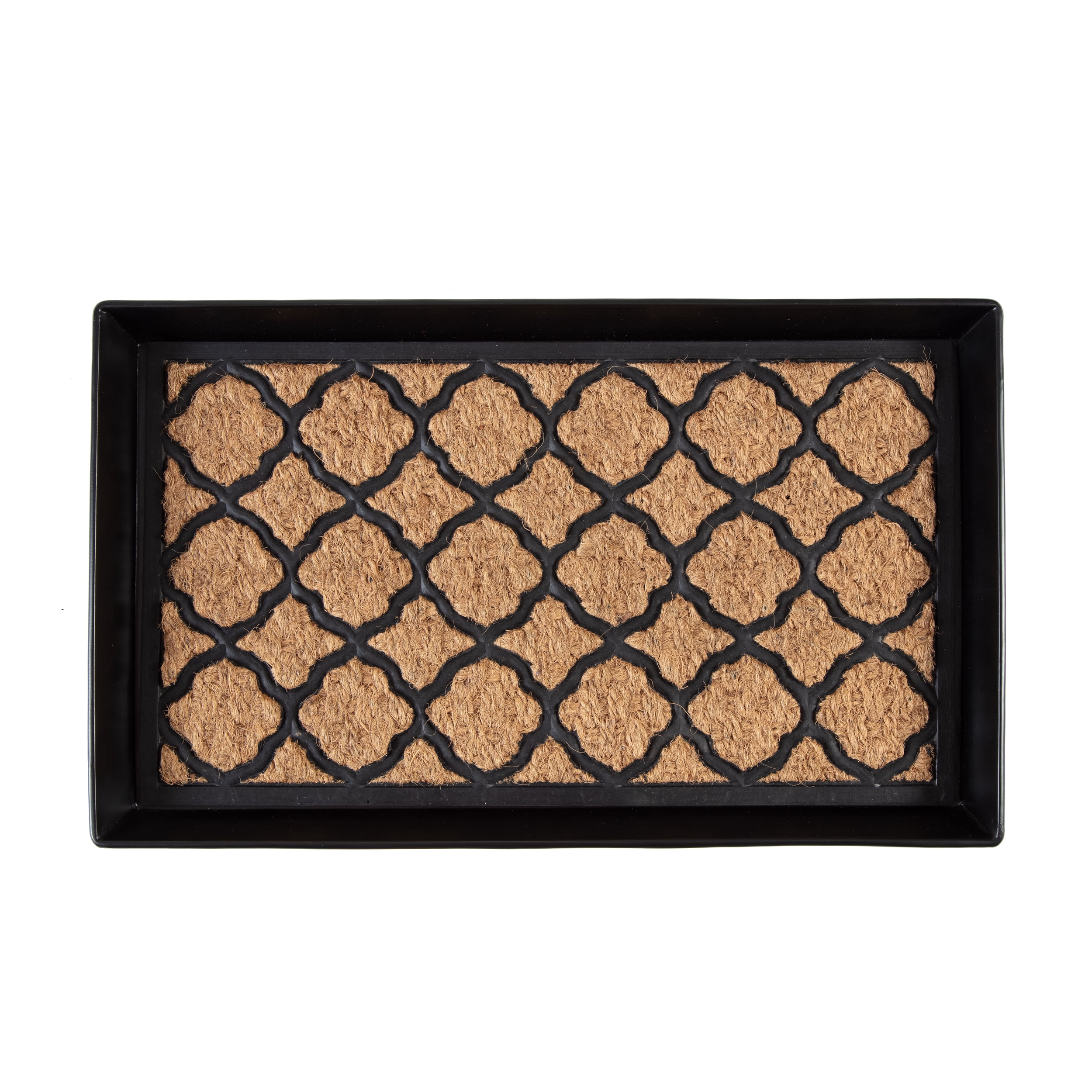 Black Metal Boot Tray with Trellis Coir and Rubber Insert