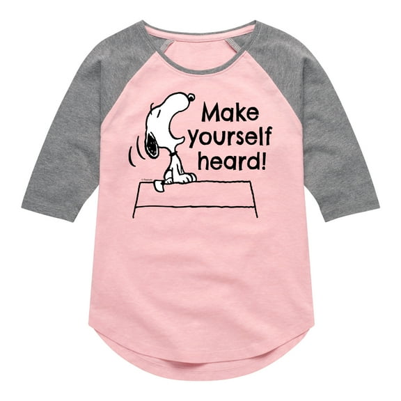 HYBRID APPAREL - Peanuts - Make Yourself Heard - Toddler & Youth Girls Raglan Graphic T-Shirt