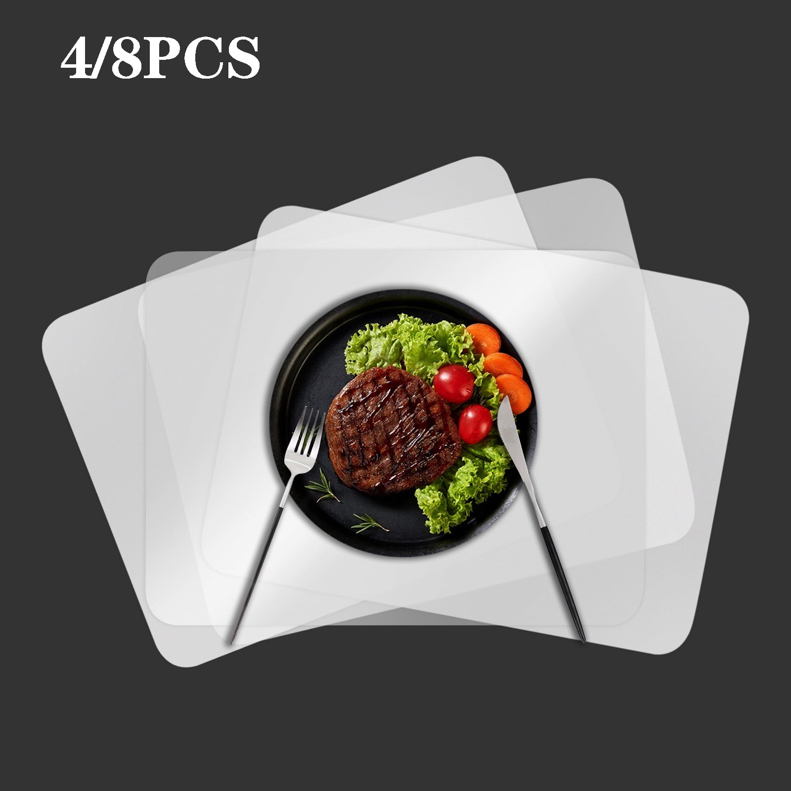 8/4Pcs Clear Placemats, TSV NonSlip Dinner Table Mats, Waterproof and