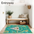 thumbnail image 3 of ODIKA 4'x6' Machine Washable Non-Slip Area Rug, Magical Alphabet Circular Playspace With Fantastical High Traffic Rug with Pad, Turquoise, 696083, 3 of 8