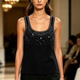 thumbnail image 6 of Wooowa Women's Tank Tops Round Neck Rhinestone Decor Sleeveless Thick Strap Summer Sparkle Skinny Shirt Top, 6 of 6