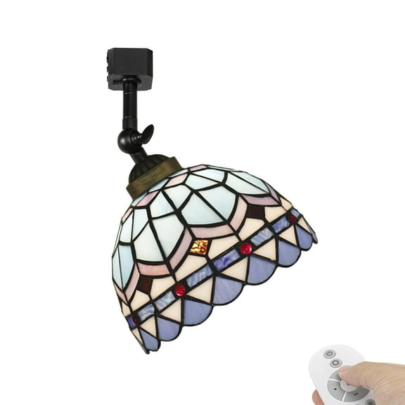 KAYYELAMP Dimmable J-Type Track Head Lighting Adjustable Angle Tiffany Ceiling Light Blue Glass Shade Handmade Antique Retro Track Light Fixture For Gallery Mirror Front(No Track)