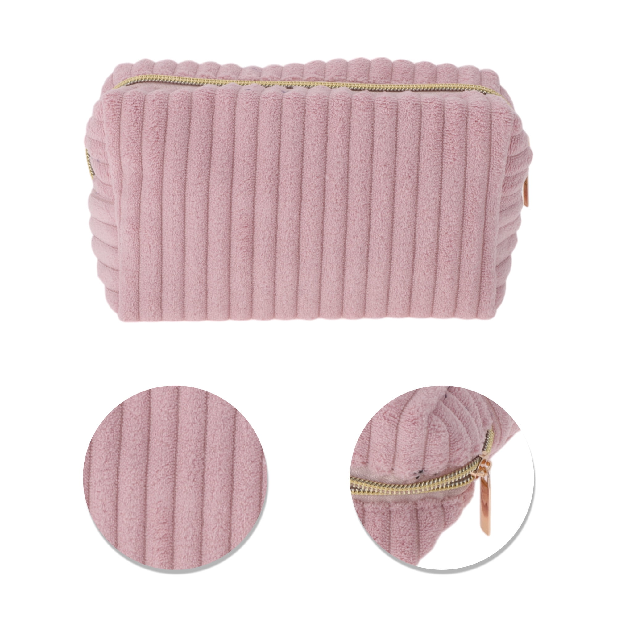 Unique Bargains 1 Pc Vertical Stripe Pattern Makeup Bag Pink