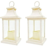 LED Decorative Lanterns - Set of 2 - Kate Aspen Vintage Rustic Home Décor Lantern Tabel Centerpiece for Wedding, Bridal Shower, Anniversary Party - White/Ivory