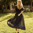 thumbnail image 4 of Vestidos bohemios TEELYNN para mujer, vestido veraniego largo vintage de algodón negro con mangas abullonadas, vestidos de verano de tejido jacquard con lunares, vestido gitano, 4 of 5