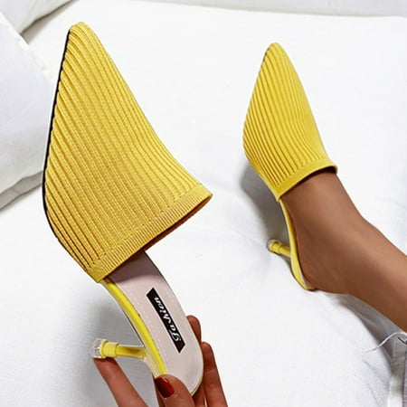 

uikmnh Women Shoes Fashion Womens High Heels Breathable Slip On Shoes Casual Sandals Yellow 7.5