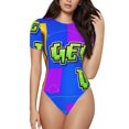 thumbnail image 1 of Goofa Geometry Dash Printed Women Rash Guard Short Sleeve,Tummy control Swimsuit Surfing Swimsuit Bathing Suit One Piece Swimsuit UPF 50-Small, 1 of 7