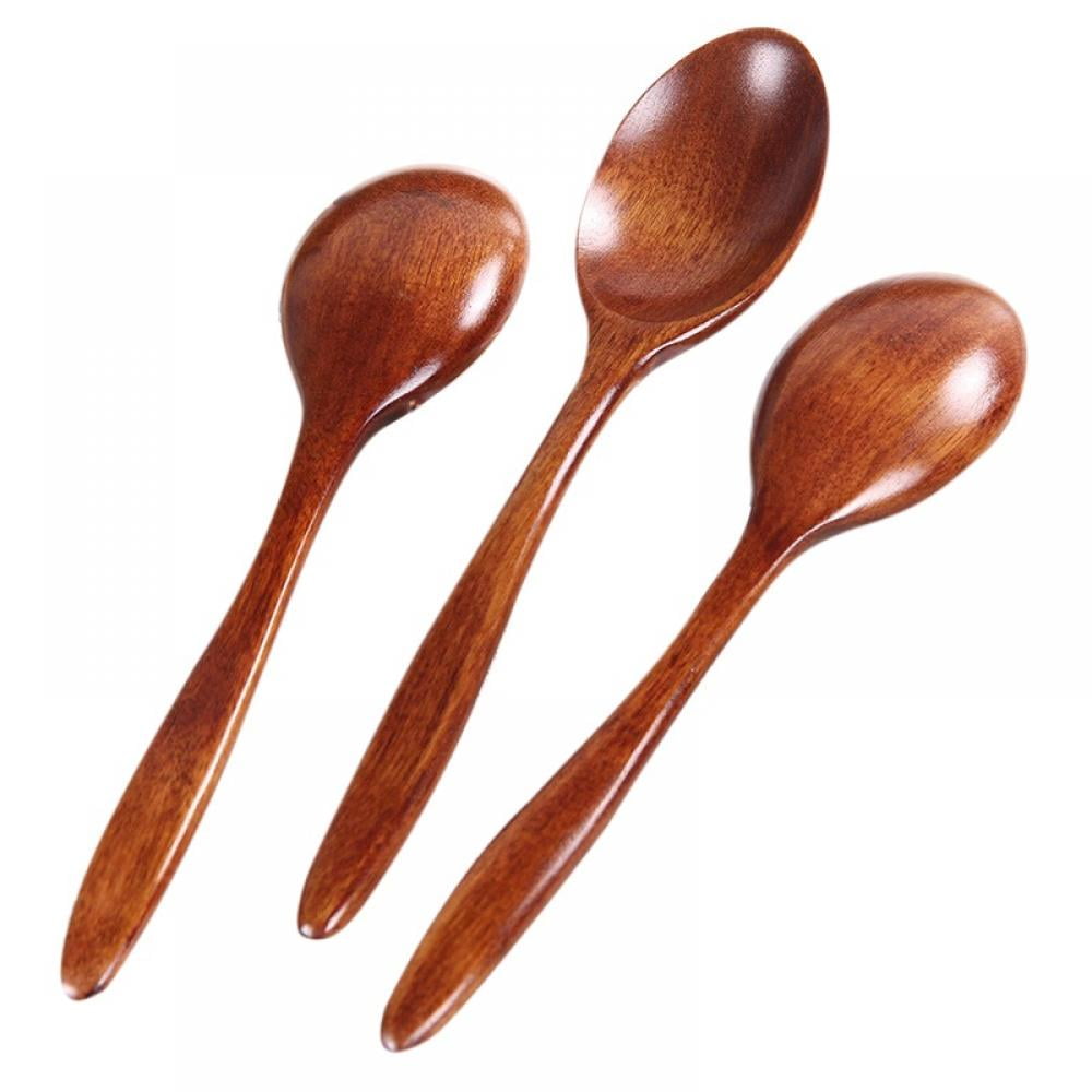 Wooden Spoons Soup Spoons Long Handle Spoon Eating Mixing Spoon Tea Spoon 5PCS