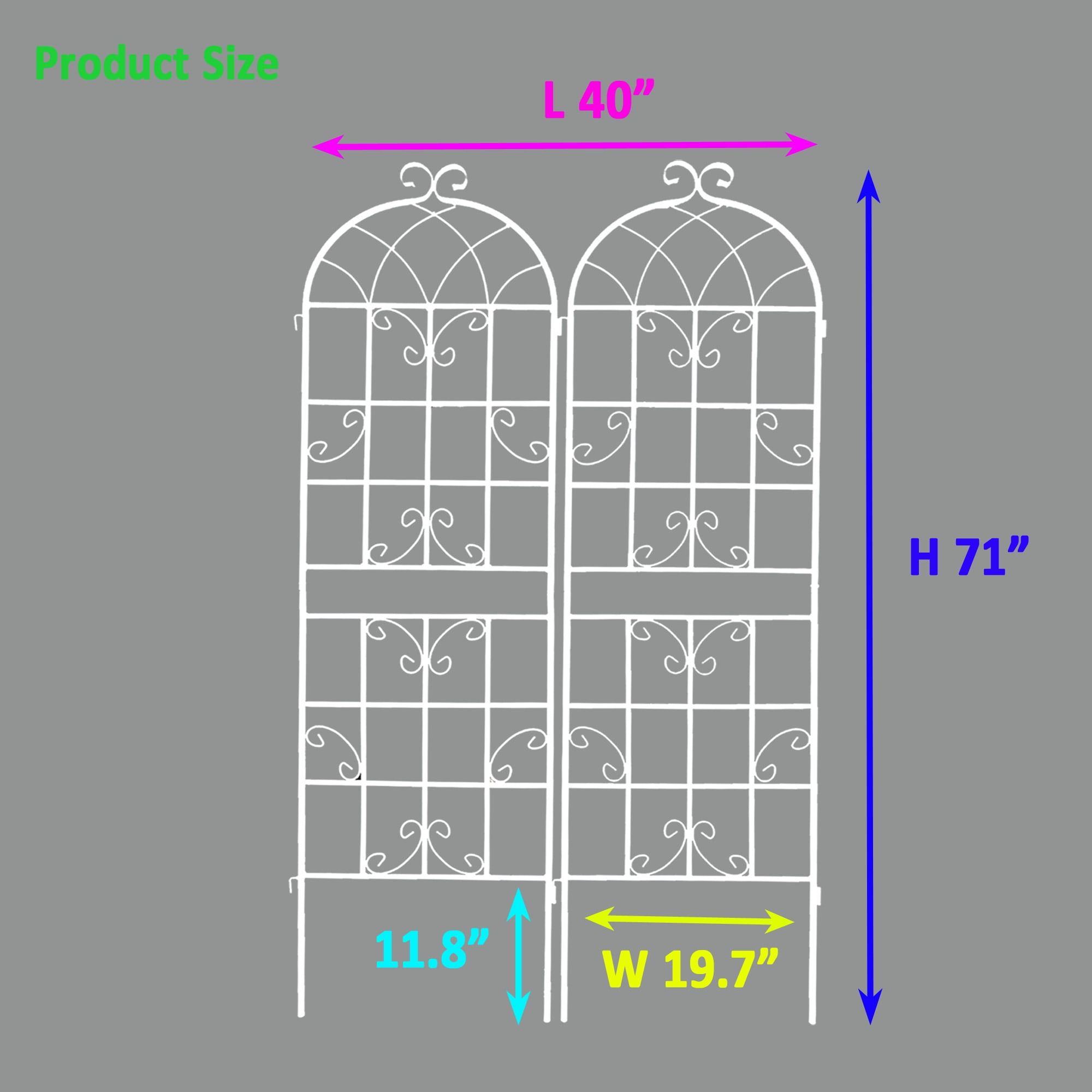 2 Pack Metal Garden Trellis 71" x 19.7" Rustproof Trellis for Climbing Plants Outdoor Flower Support Cream White