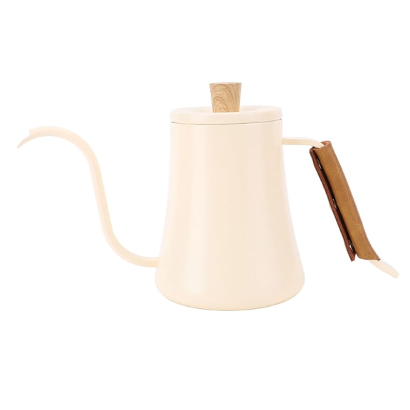 Yajisi 600ML Gooseneck Pour Over Coffee Kettle, 304 Stainless Steel with Wooden Handle & Lid, 10.2x5.5in, Beige