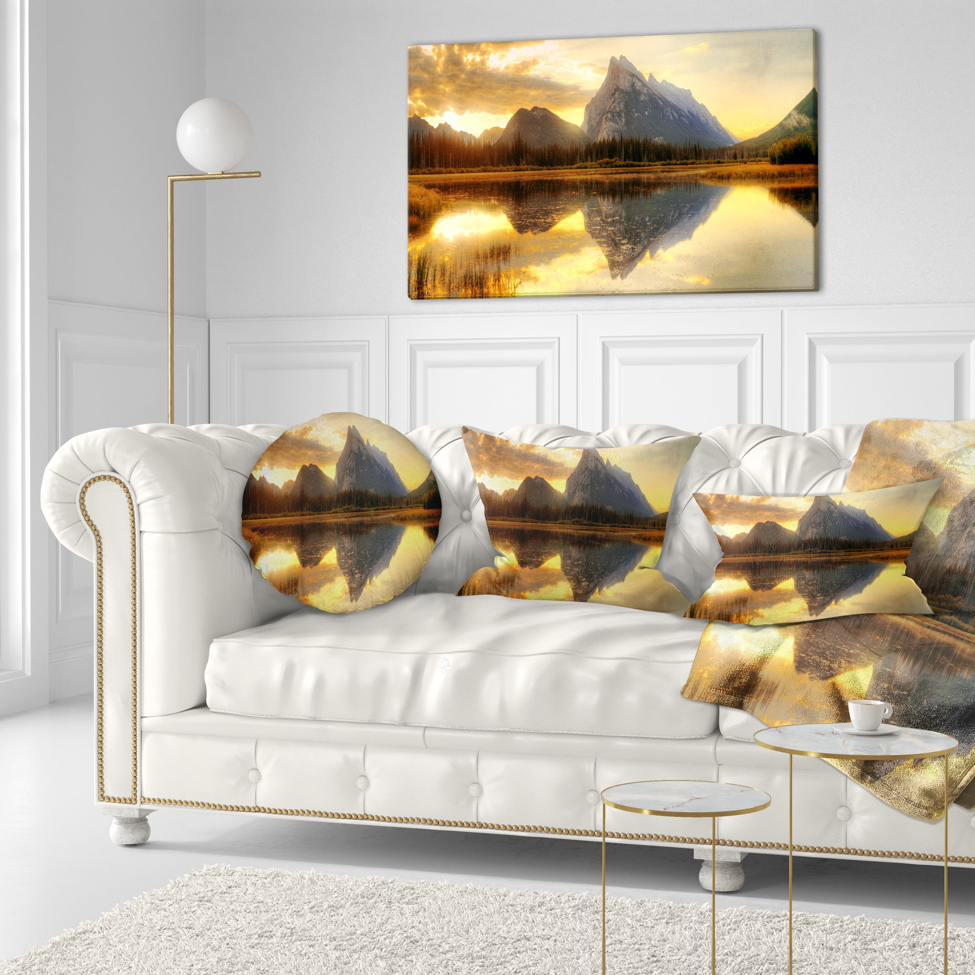 Designart Vermillion Lake Sunrise in Banff Park - Landscape Printed Throw Pillow - 12x20