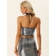 thumbnail image 3 of Top corto de lentejuelas para mujer Top de fiesta brillante con cuello halter recortado Negro plata L, 3 of 6