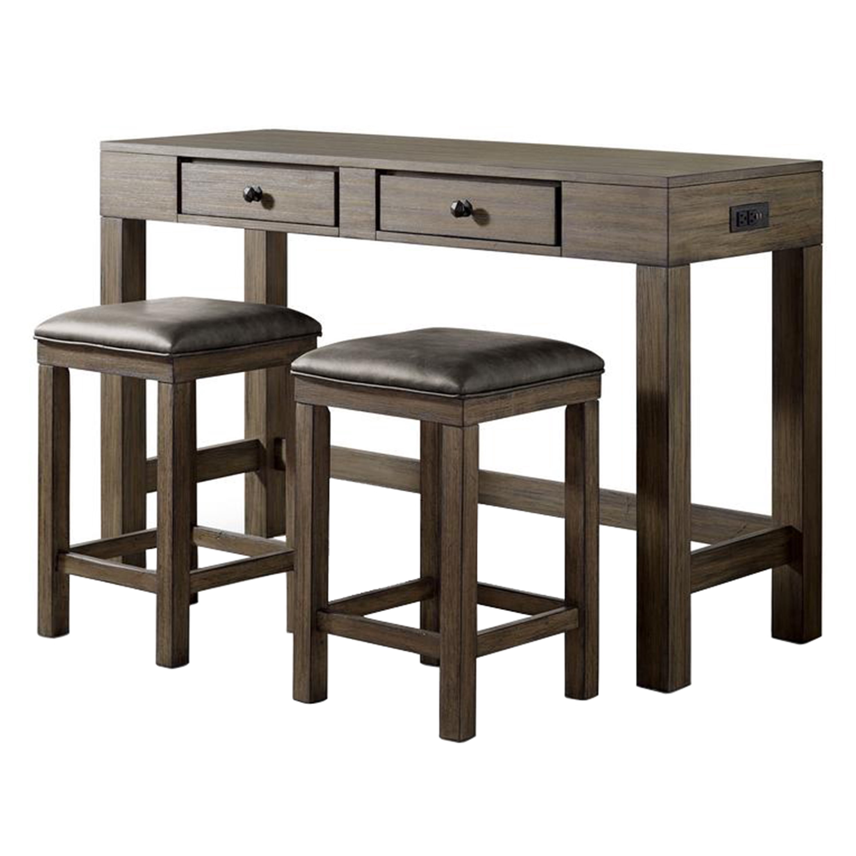 Furniture of America Kipp 3-Piece Farmhouse Wood 2-Drawer Counter Height Dining Set, Walnut