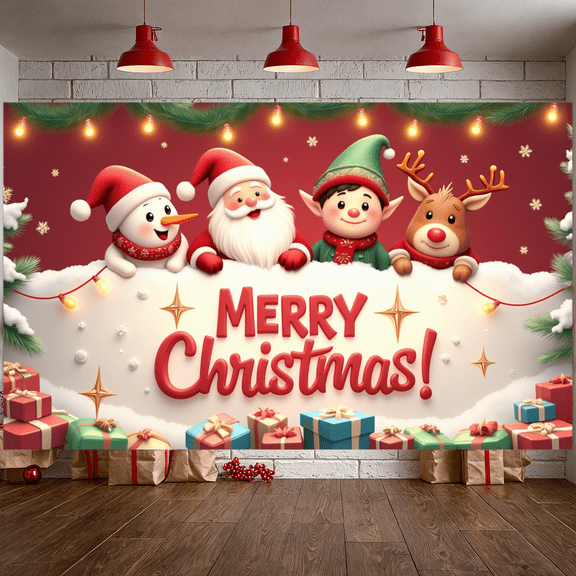 Festive Design Christmas Banner Holiday Decoration Santa Claus Snowman Christmas Tree for Holiday Celebration Indoor Party Decoration