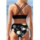 thumbnail image 2 of Bikini de Tirantes Dobles Fruncidos para Mujer, Espalda Cruzada, Traje de baño, Parte Superior de Bikini con Estampado Recortado Negro CH Negro CH Xishao ropa, 2 of 2