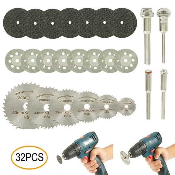 ODOMY Cutting Wheel Set for Rotary Tool Shank Diamond Cutting Wheel, Mini HSS Cut Off Saw Blades, Resin Cutting Discs with Mandrels for Stone Wood Metal