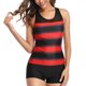 thumbnail image 1 of Traje de baño de dos piezas para mujer, cuello redondo, tipo I, malla trasera, empalme, estampado a rayas, traje de baño rojo 3XL, 1 of 6