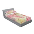 thumbnail image 3 of Flower Bedding Set with Sheet & Covers, Floral Design with a Grunge Style Dated Background Retro Artisan Pattern, Printed Bedroom Decor 2 Shams, 4 Sizes, Pink and Green, by Ambesonne, 3 of 3