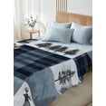 thumbnail image 4 of Navy Blue Plaid King Size Flat Sheet, Wrinkleproof & Fadeproof Cooling Flat Bed Sheet Only, Farmhouse Animals Tree Vintage Breathable Soft Bedding Top Sheets 105 x 98 Inches, 4 of 8