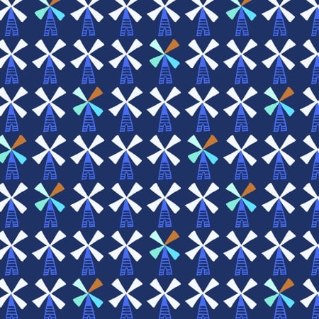 Cotton Dutch Windmills Holland Farm Fuwafuwa-san No Bokujo RJR Fabrics Blue Cotton Fabric Print by the Yard (HO201-NA2)
