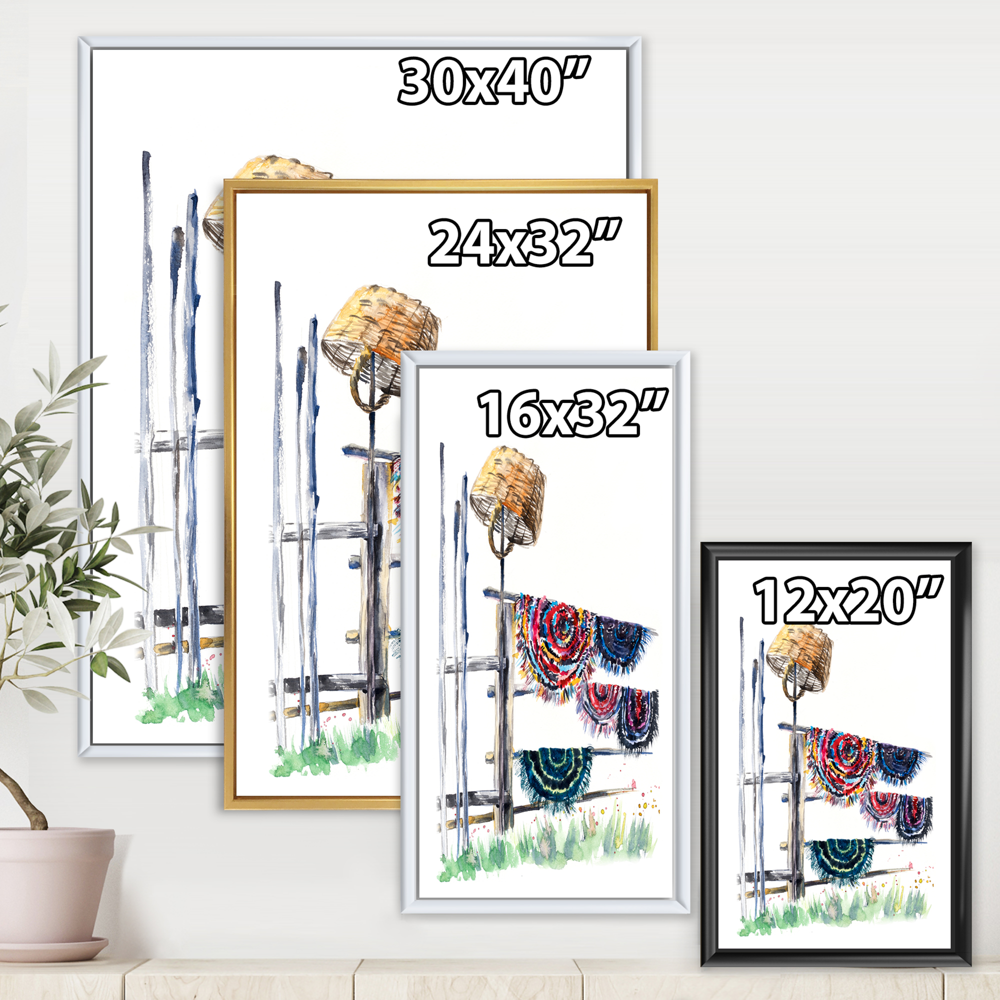 Designart 'Colorful Russian Rugs On Drying Line' Global Framed Canvas Wall Art Print