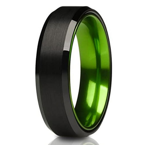 Green Tungsten Wedding Ring,6mm Wedding Ring,Black Wedding Band,Tungsten Carbide Ring,Anniversary ring,Engagement Ring,Comfort Fit, 12