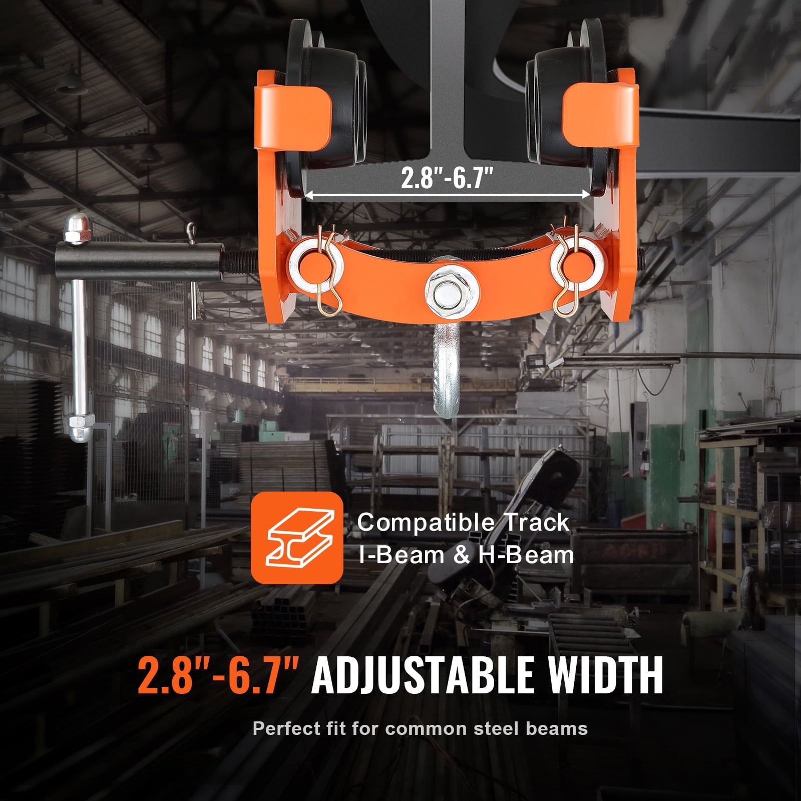 KFFKFF Hand-Operated Trolley, 2 Ton/4400 lbs Weight Limit, Dual-Wheeled Push Beam Trolley, Fits I-Beam Flange 2.8"-6.7", Durable Alloy Steel Construction