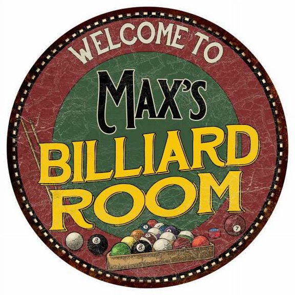 Max's Billiard Room 14" Round Metal Sign Kitchen Wall Decor 100140033021